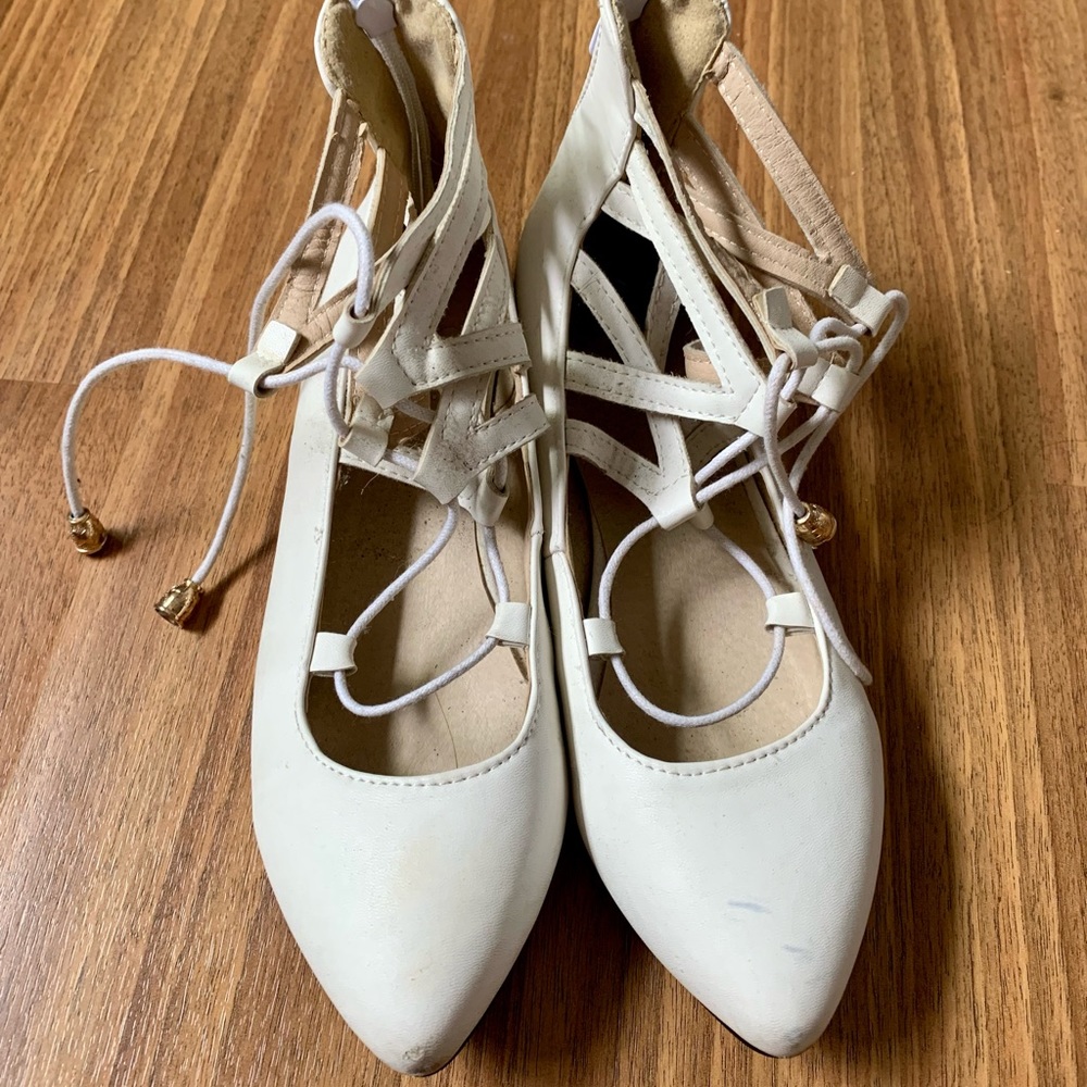 Lace Up White Flats